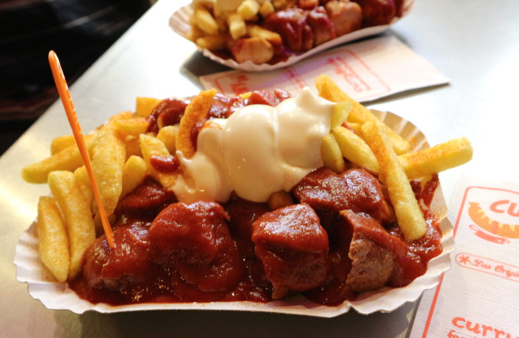 Vegan Currywurst at Curry36 Berlin Germany. Berlin street food.