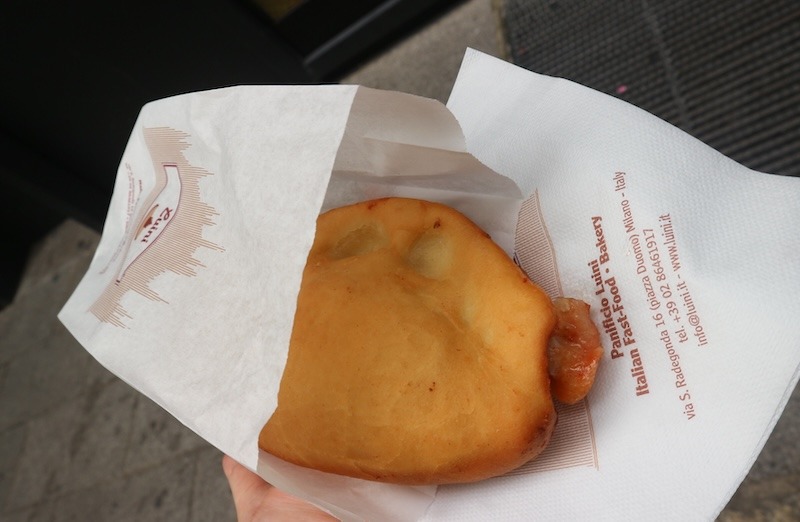 Panzerotti at Luini Milan. Italian street food.
